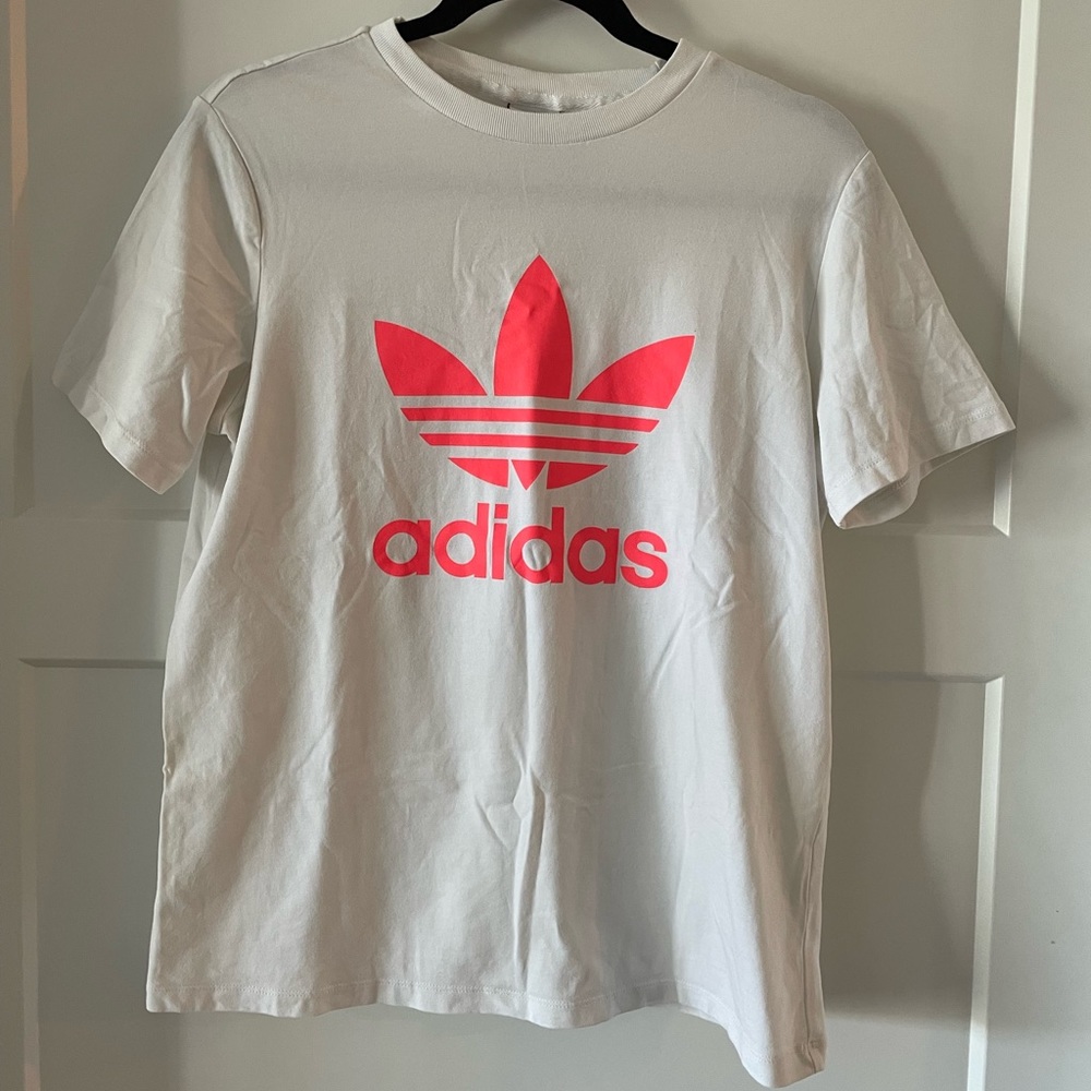 Adidas pink white tee
